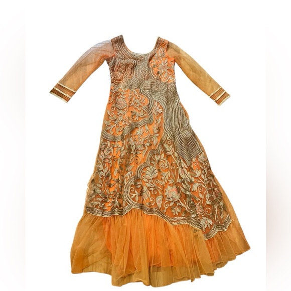 Bombay Editions Special Occasion Tulle Orange Maxi Dress Size Medium Tall NWT - Picture 4 of 11
